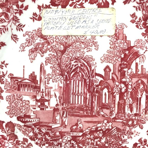 New York Central Country Garden Red Cranberry Transferware Charger Plate Restaur - Picture 2 of 6